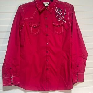 Ariat Snap Western Shirt Womens Pink Sequin Embellished‎ Long Sleeve size L